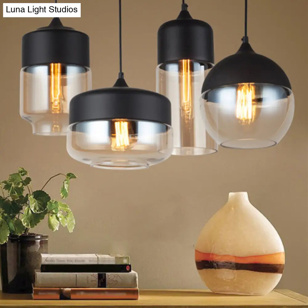 Industrial Clear Glass Pendant Light - Black 1-Light Fixture Mason Jar Hanging Lamp Kit With