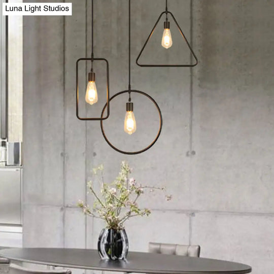 Modern Black Iron Pendant Light Fixture With Flower/Square/Round Frame - Perfect For Over Table /