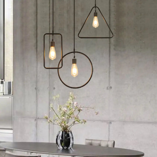 Modern Black Pendant Light Fixture With Iron Flower/Square/Round Frame - Ceiling Lamp Over Table /