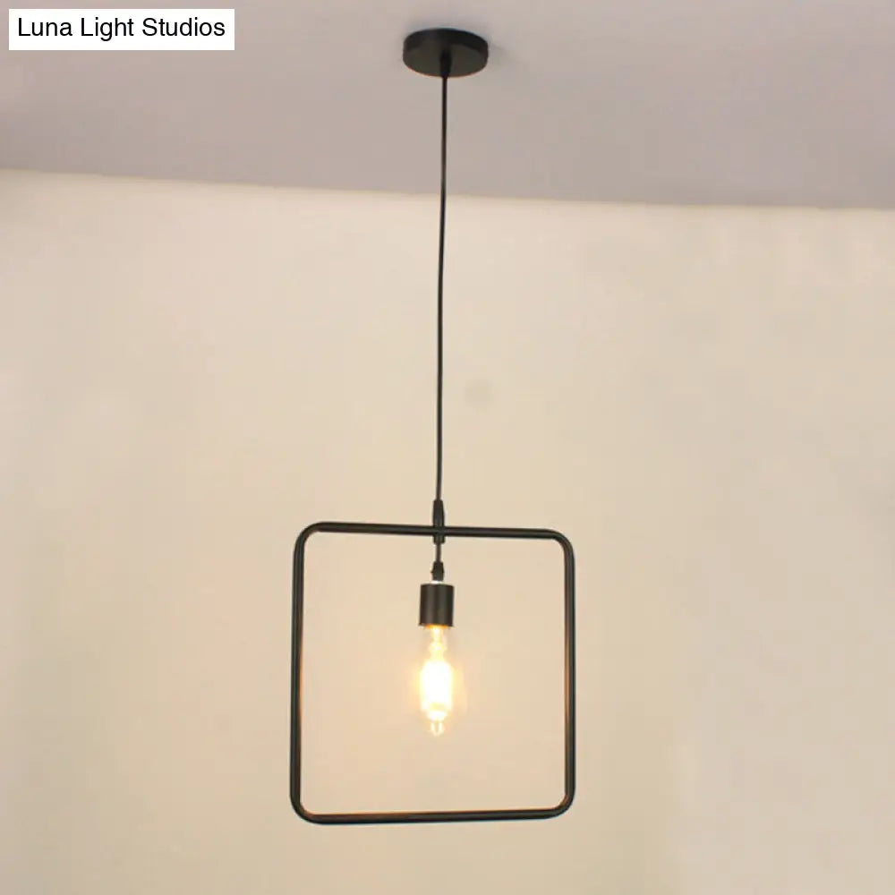 Modern Black Pendant Light Fixture With Iron Flower/Square/Round Frame - Ceiling Lamp Over Table