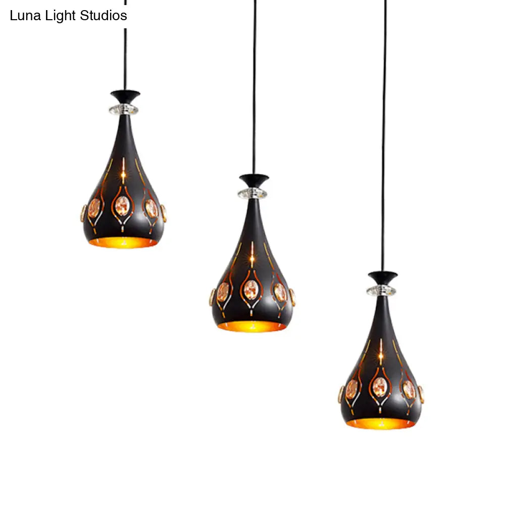 Modern Black Pendant Light: Globe Oval And Waterdrop Design | 3-Light Metal Ceiling Lamp For Dining