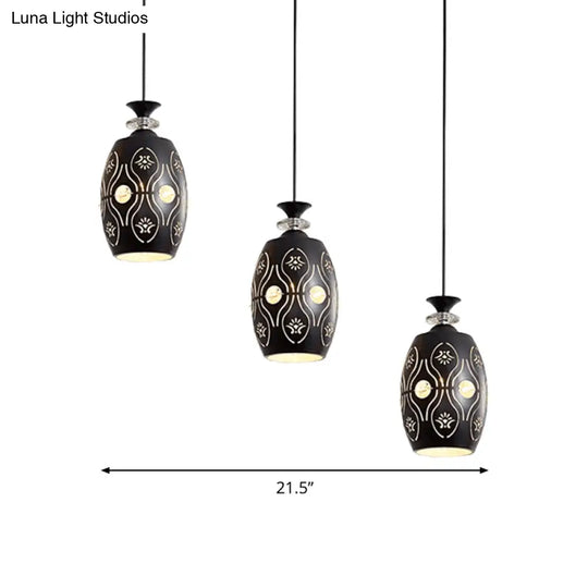 Modern Black Pendant Light: Globe Oval And Waterdrop Design | 3-Light Metal Ceiling Lamp For Dining