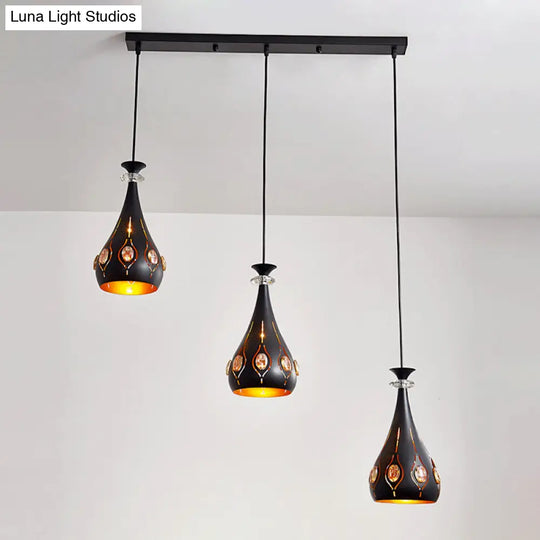 Modern Black Pendant Light: Globe Oval And Waterdrop Design | 3-Light Metal Ceiling Lamp For Dining