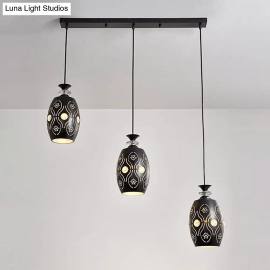 Modern Black Pendant Light: Globe Oval And Waterdrop Design | 3-Light Metal Ceiling Lamp For Dining