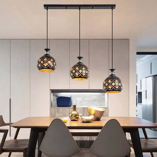 Modern Black Pendant Light: Globe Oval And Waterdrop Design | 3-Light Metal Ceiling Lamp For Dining