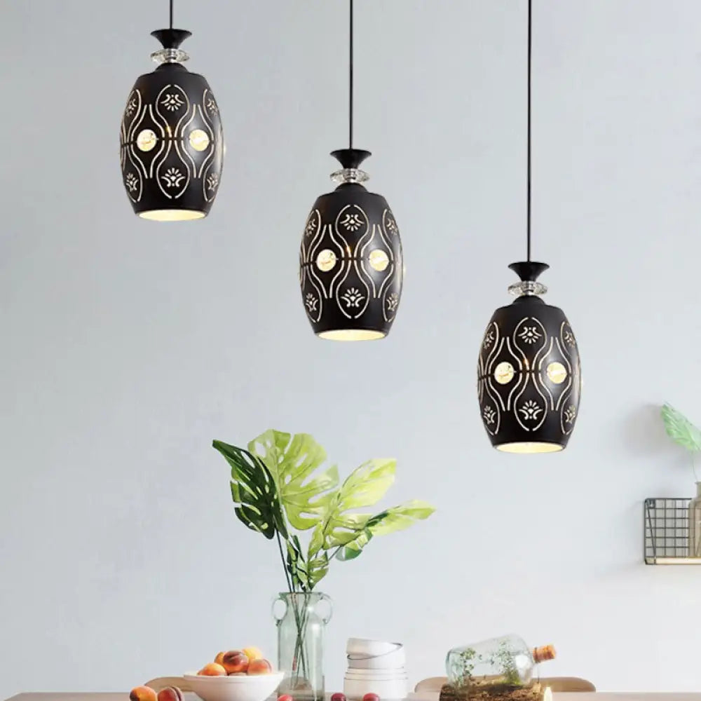 Modern Black Pendant Light: Globe Oval And Waterdrop Design | 3-Light Metal Ceiling Lamp For Dining