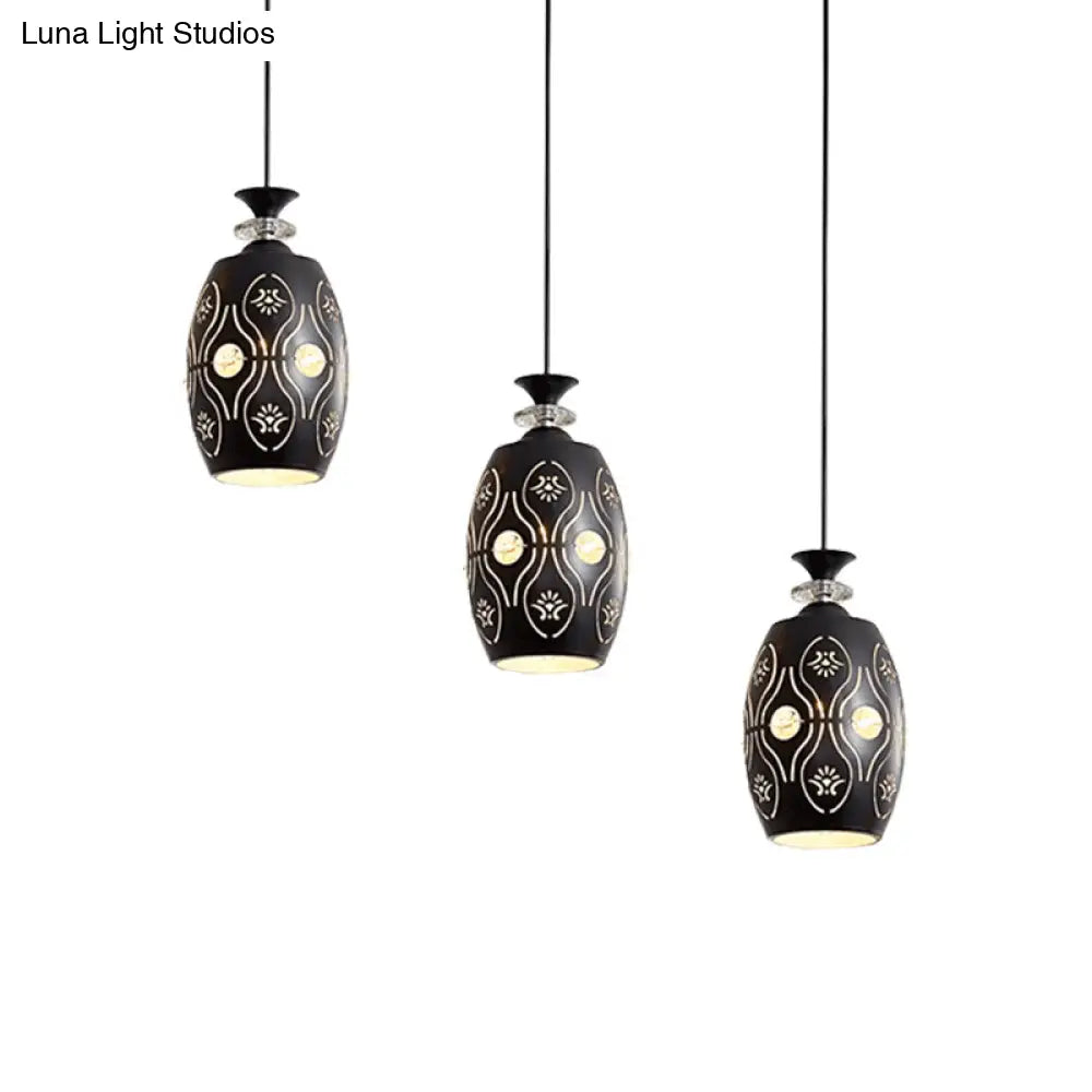 Modern Black Pendant Light: Globe Oval And Waterdrop Design | 3-Light Metal Ceiling Lamp For Dining