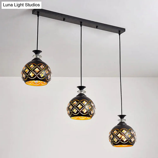 Modern Black Pendant Light: Globe Oval And Waterdrop Design | 3-Light Metal Ceiling Lamp For Dining