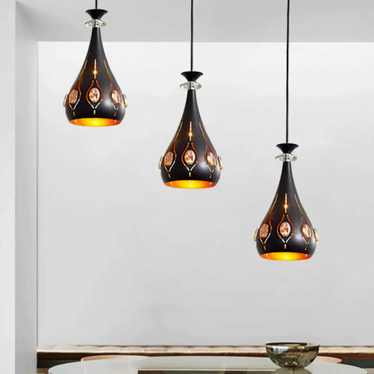 Modern Black Pendant Light: Globe Oval And Waterdrop Design | 3-Light Metal Ceiling Lamp For Dining