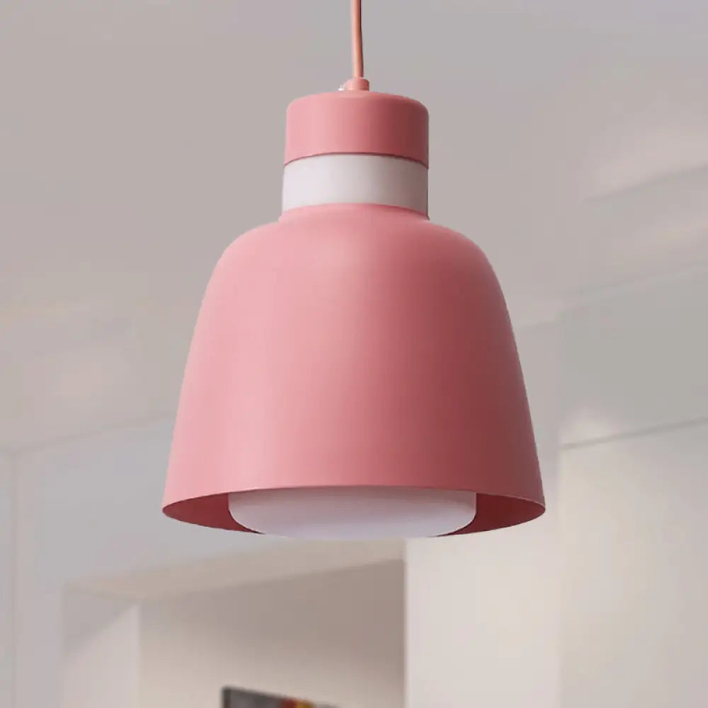 Modern Black/Pink/Yellow Bell Pendant Light - 1-Light Metal Hanging Lamp Kit Pink