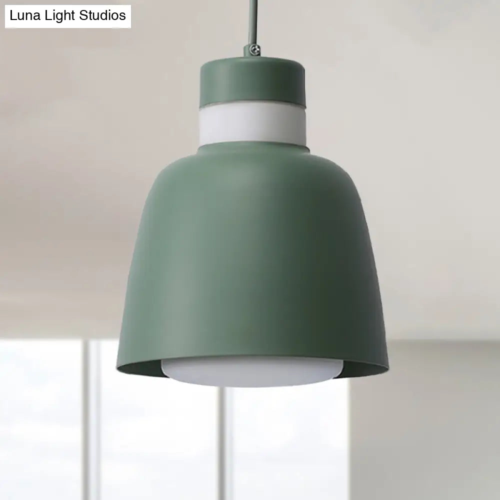 Modernistic Bell Ceiling Pendant Light: Black/Pink/Yellow Metal Hanging Lamp Kit With 1 Light Green