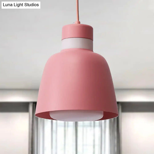 Modernistic Bell Ceiling Pendant Light: Black/Pink/Yellow Metal Hanging Lamp Kit With 1 Light