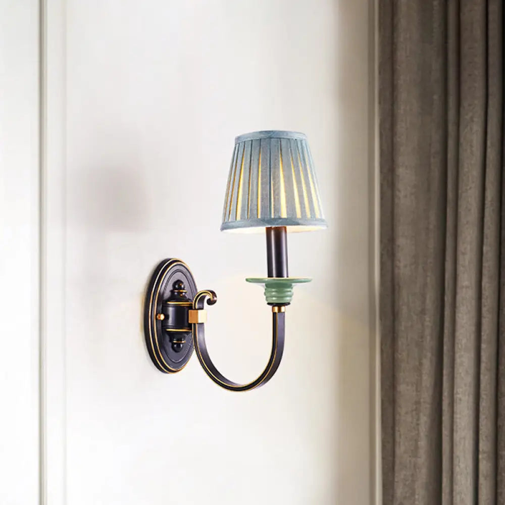 Modern Black Pleated Lampshade Wall Sconce With Twisted Arm For Bedroom 1 /