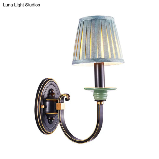 Modern Black Pleated Lampshade Wall Sconce With Twisted Arm For Bedroom