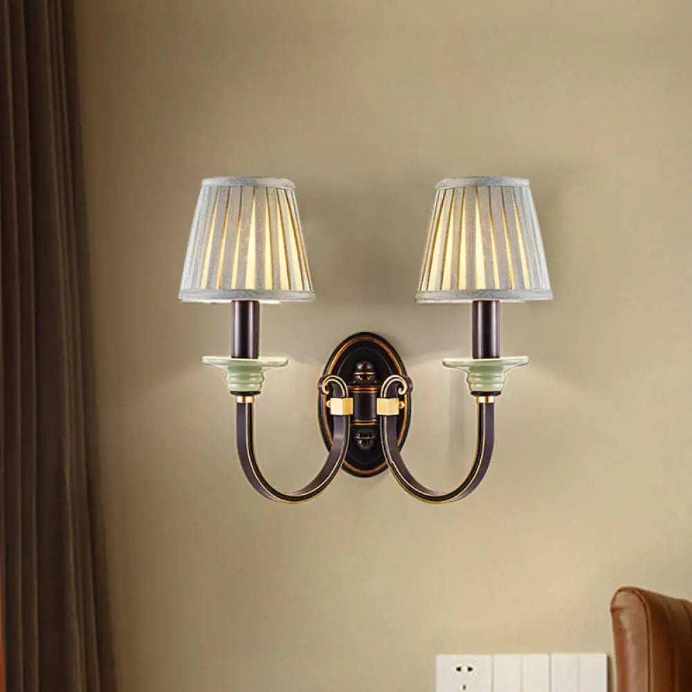 Modern Black Pleated Lampshade Wall Sconce With Twisted Arm For Bedroom 2 /