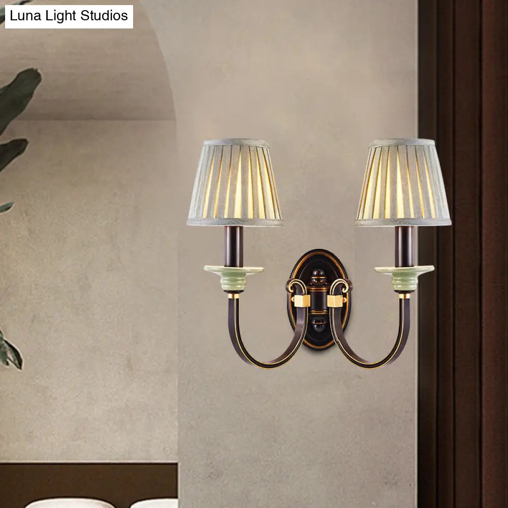 Modern Black Pleated Lampshade Wall Sconce With Twisted Arm For Bedroom