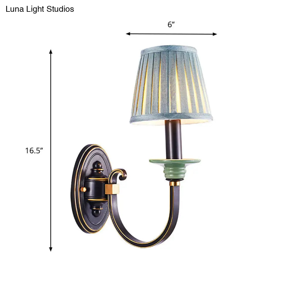 Modern Black Pleated Lampshade Wall Sconce With Twisted Arm For Bedroom