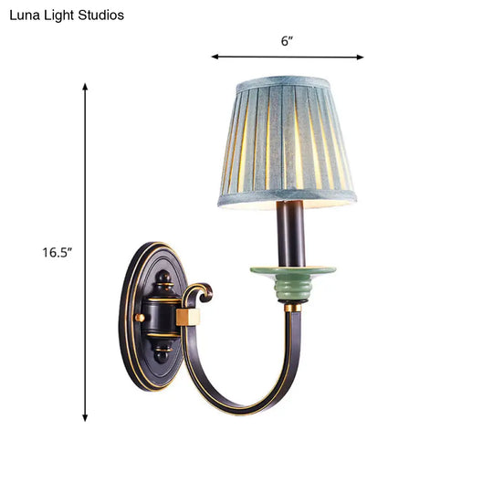 Modern Black Pleated Lampshade Wall Sconce With Twisted Arm For Bedroom