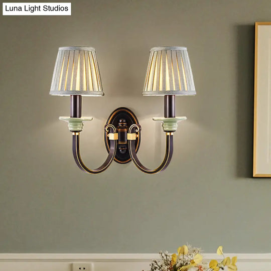 Modern Black Pleated Lampshade Wall Sconce With Twisted Arm For Bedroom