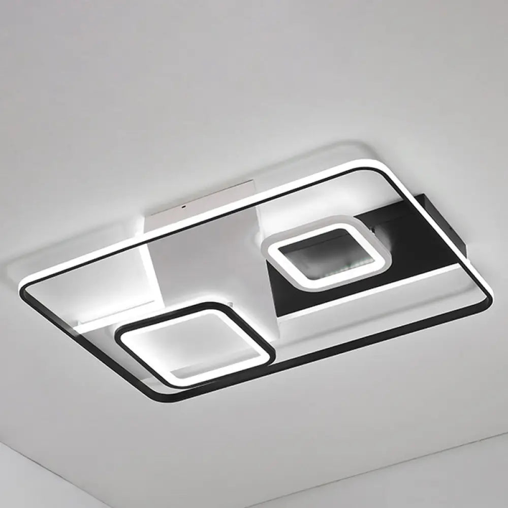 Modern Black Rectangle Ceiling Light | Acrylic Led Flush Mount Lamp In Warm/White / White