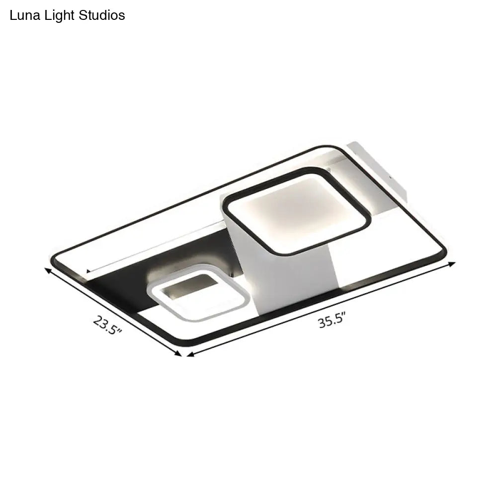 Modern Black Rectangle Ceiling Light | Acrylic Led Flush Mount Lamp In Warm/White