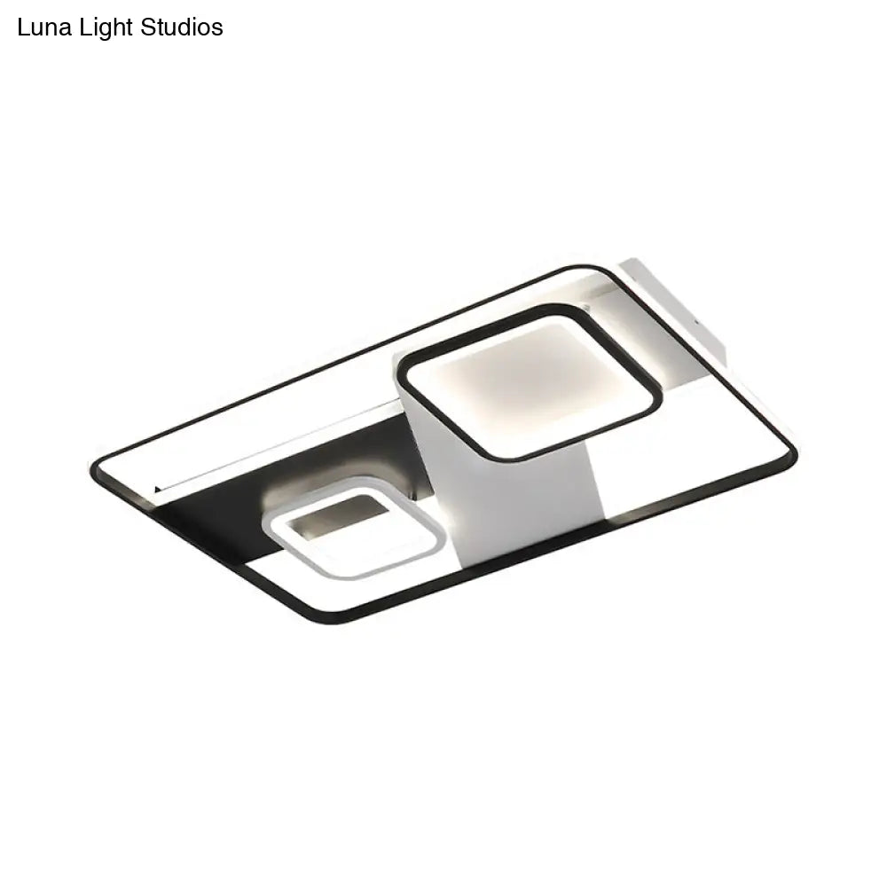 Modern Black Rectangle Ceiling Light | Acrylic Led Flush Mount Lamp In Warm/White