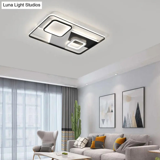 Modern Black Rectangle Ceiling Light | Acrylic Led Flush Mount Lamp In Warm/White