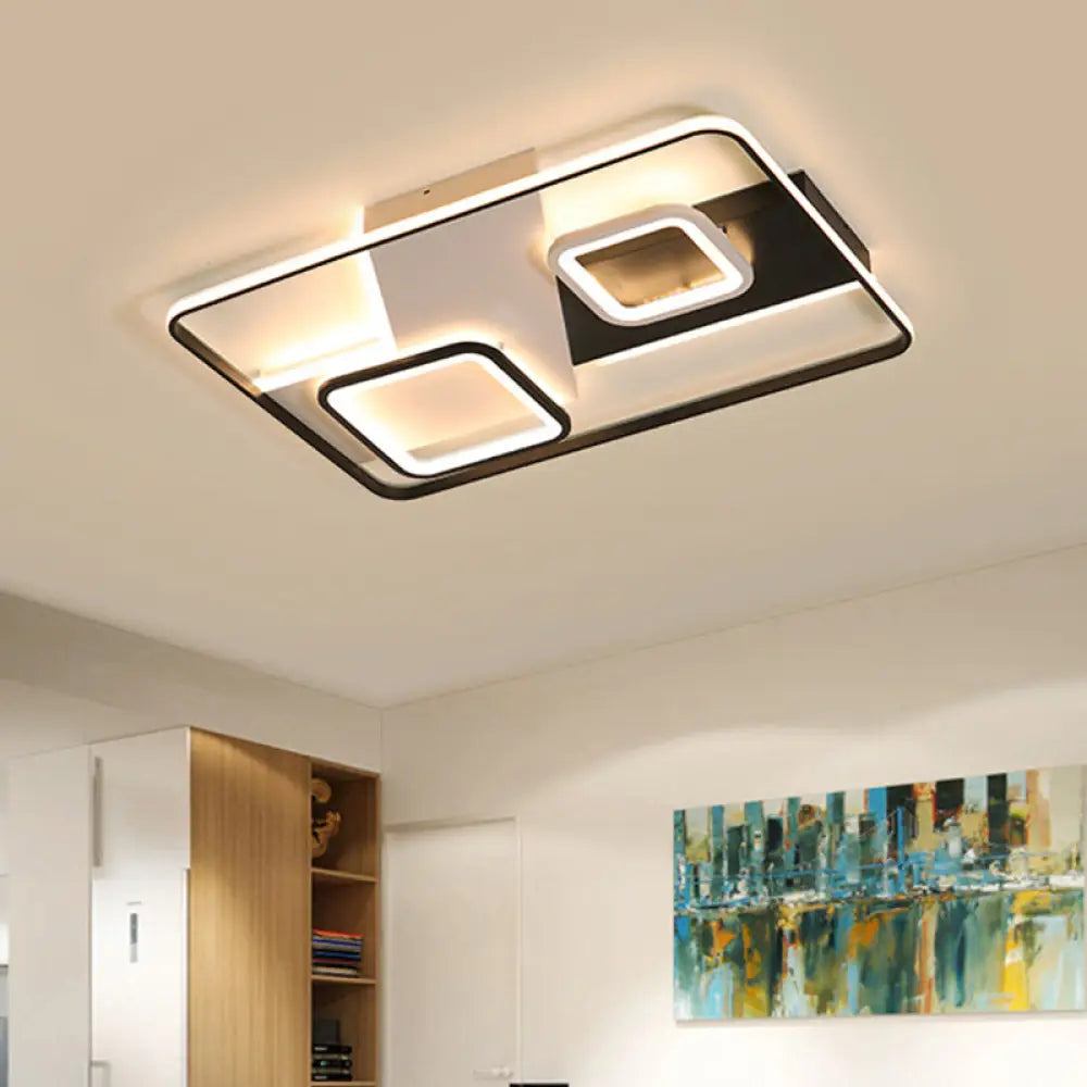 Modern Black Rectangle Ceiling Light | Acrylic Led Flush Mount Lamp In Warm/White / Warm
