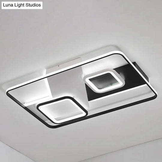 Modern Black Rectangle Ceiling Light | Acrylic Led Flush Mount Lamp In Warm/White / White