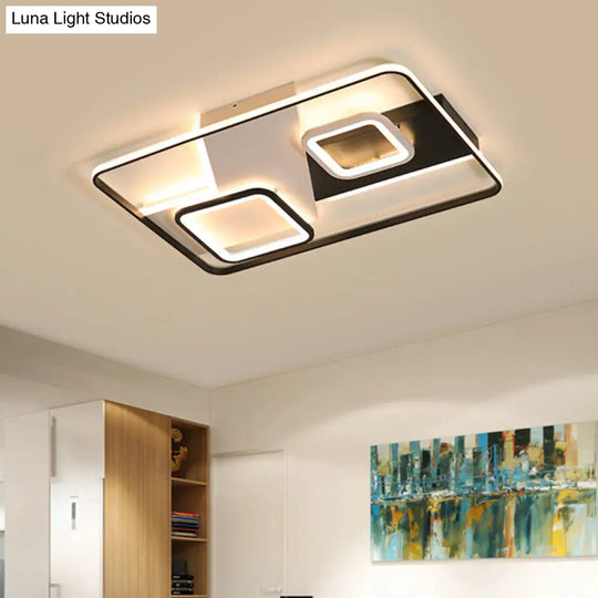Modern Black Rectangle Ceiling Light | Acrylic Led Flush Mount Lamp In Warm/White / Warm