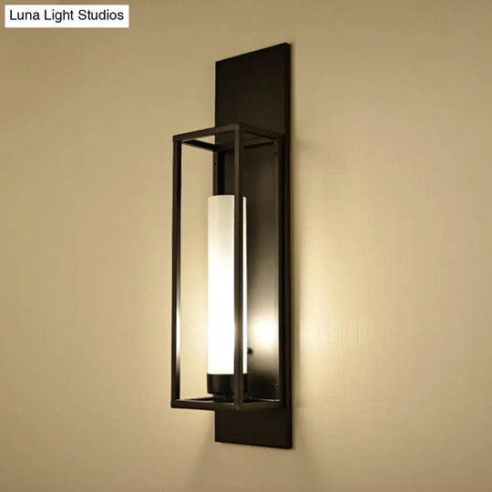 Modern Black Rectangular Wall Lamp - Elegant Metal Sconce Lighting With Glass Shade