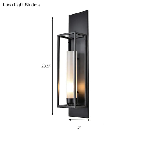 Modern Black Rectangular Wall Lamp - Elegant Metal Sconce Lighting With Glass Shade