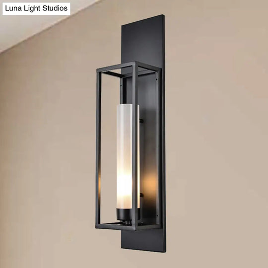 Modern Black Rectangular Wall Lamp - Elegant Metal Sconce Lighting With Glass Shade