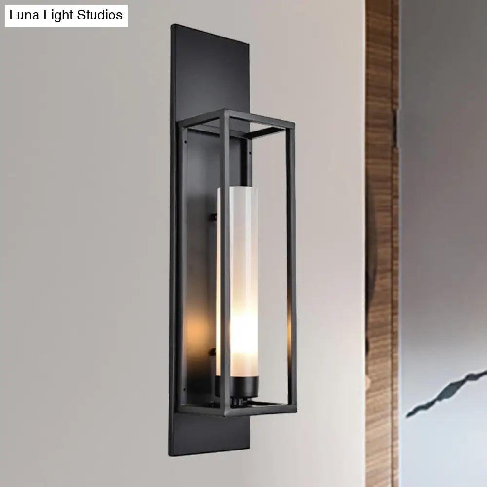 Modern Black Rectangular Wall Lamp - Elegant Metal Sconce Lighting With Glass Shade