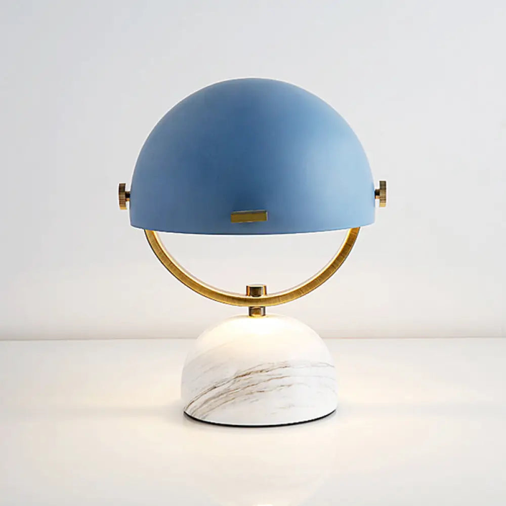 Modern Black/Red Domed Table Lamp With Marble Base - Bedroom Metal Light Blue