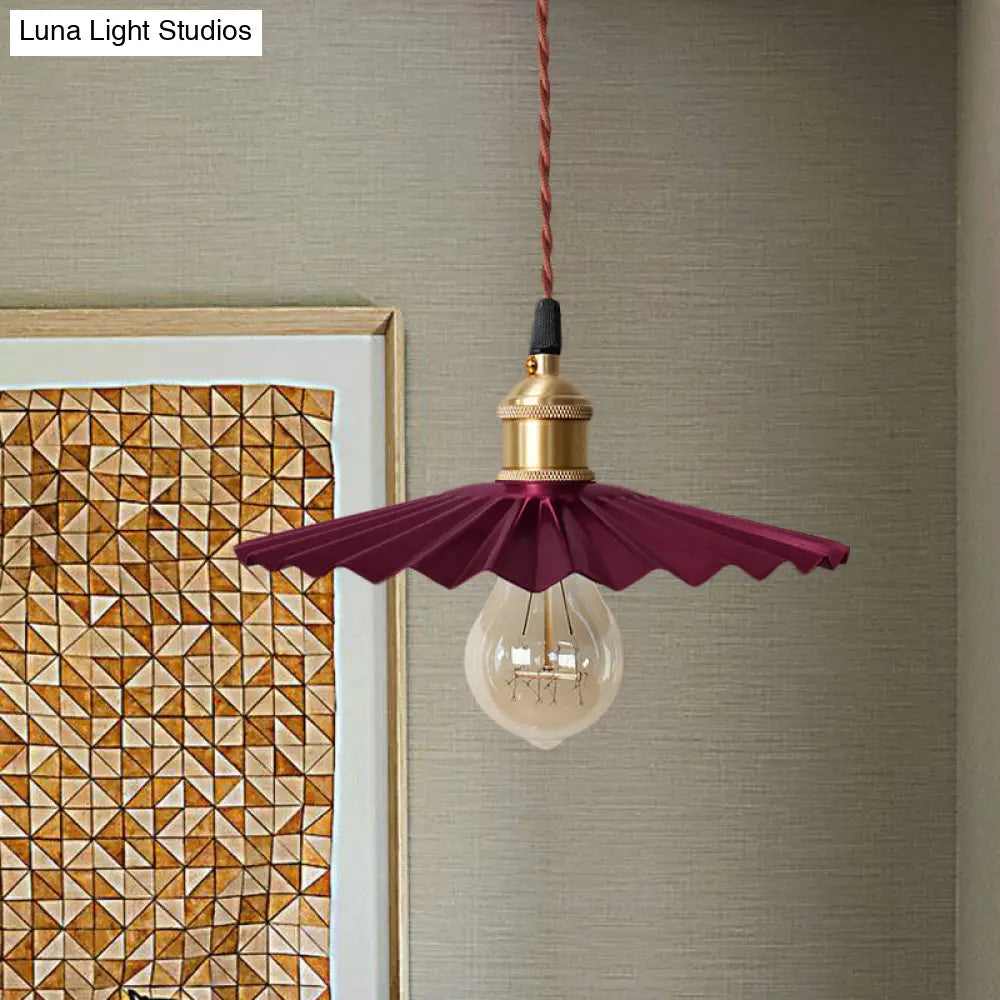 Modern Scalloped Hanging Ceiling Light | Stylish Black/Red Metallic Pendant For Bedside