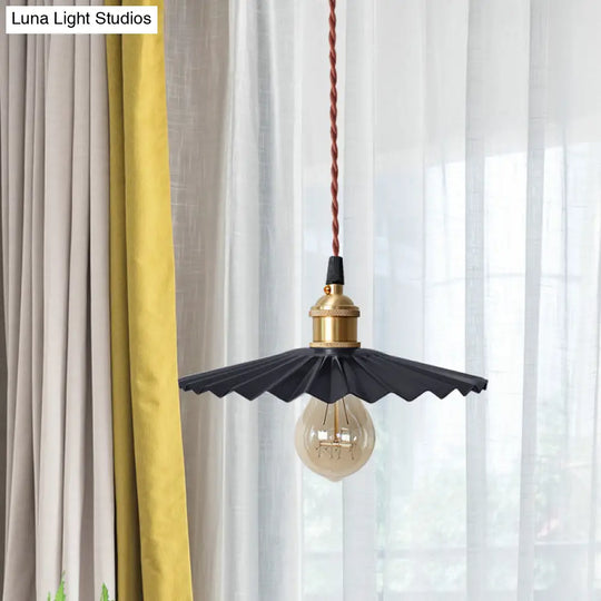 Modern Scalloped Hanging Ceiling Light | Stylish Black/Red Metallic Pendant For Bedside