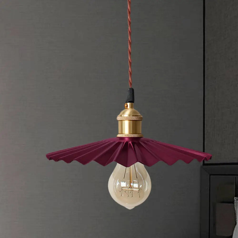 Modern Black/Red Metallic Scalloped Hanging Ceiling Light - Stylish Head Pendant For Bedside Red