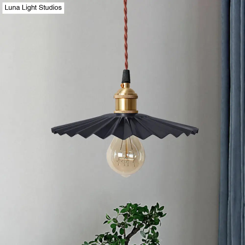 Modern Black/Red Metallic Scalloped Hanging Ceiling Light - Stylish Head Pendant For Bedside