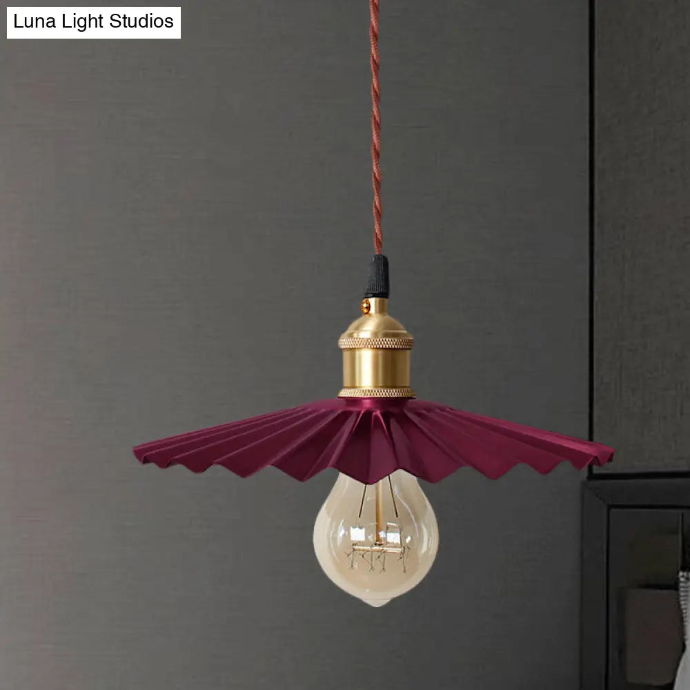 Modern Scalloped Hanging Ceiling Light | Stylish Black/Red Metallic Pendant For Bedside Red