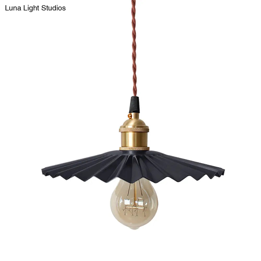 Modern Black/Red Metallic Scalloped Hanging Ceiling Light - Stylish Head Pendant For Bedside