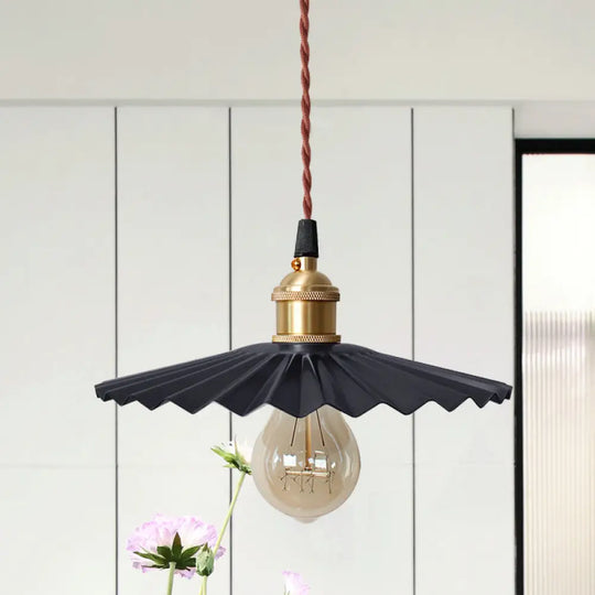 Modern Black/Red Metallic Scalloped Hanging Ceiling Light - Stylish Head Pendant For Bedside Black