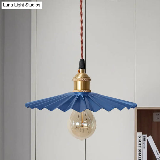 Modern Scalloped Hanging Ceiling Light | Stylish Black/Red Metallic Pendant For Bedside Blue