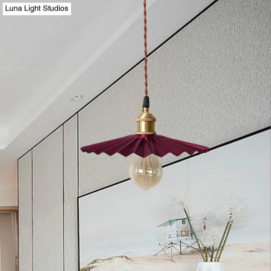 Modern Scalloped Hanging Ceiling Light | Stylish Black/Red Metallic Pendant For Bedside