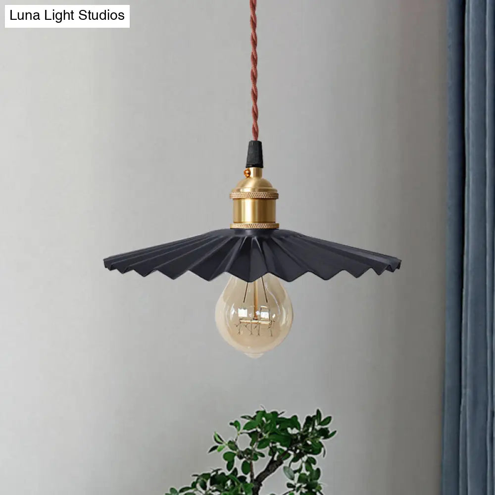 Modern Scalloped Hanging Ceiling Light | Stylish Black/Red Metallic Pendant For Bedside