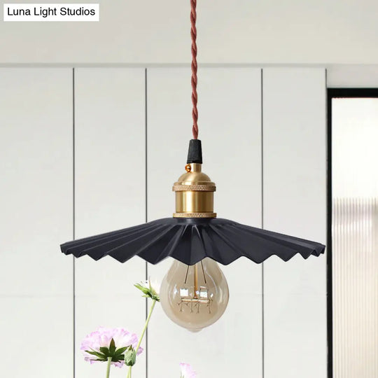 Modern Scalloped Hanging Ceiling Light | Stylish Black/Red Metallic Pendant For Bedside Black