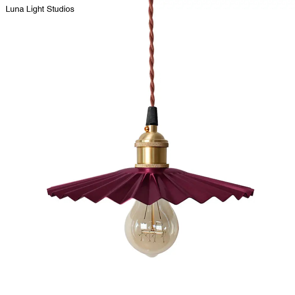 Modern Black/Red Metallic Scalloped Hanging Ceiling Light - Stylish Head Pendant For Bedside