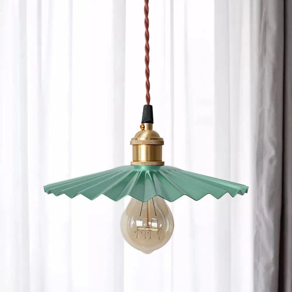 Modern Black/Red Metallic Scalloped Hanging Ceiling Light - Stylish Head Pendant For Bedside Green