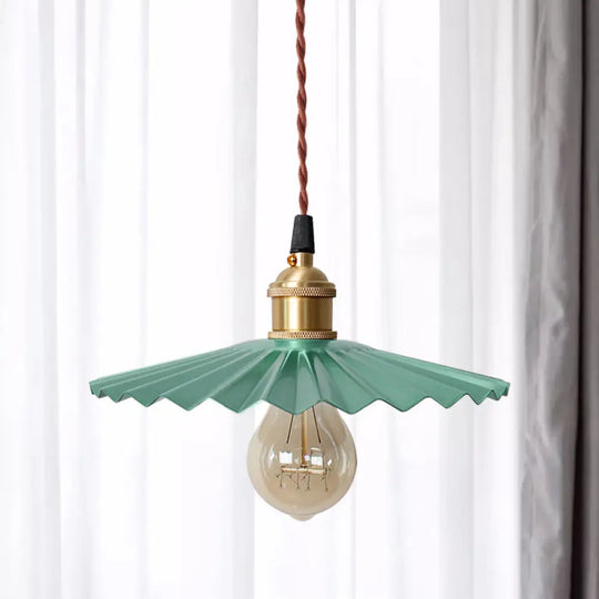 Modern Black/Red Metallic Scalloped Hanging Ceiling Light - Stylish Head Pendant For Bedside Green