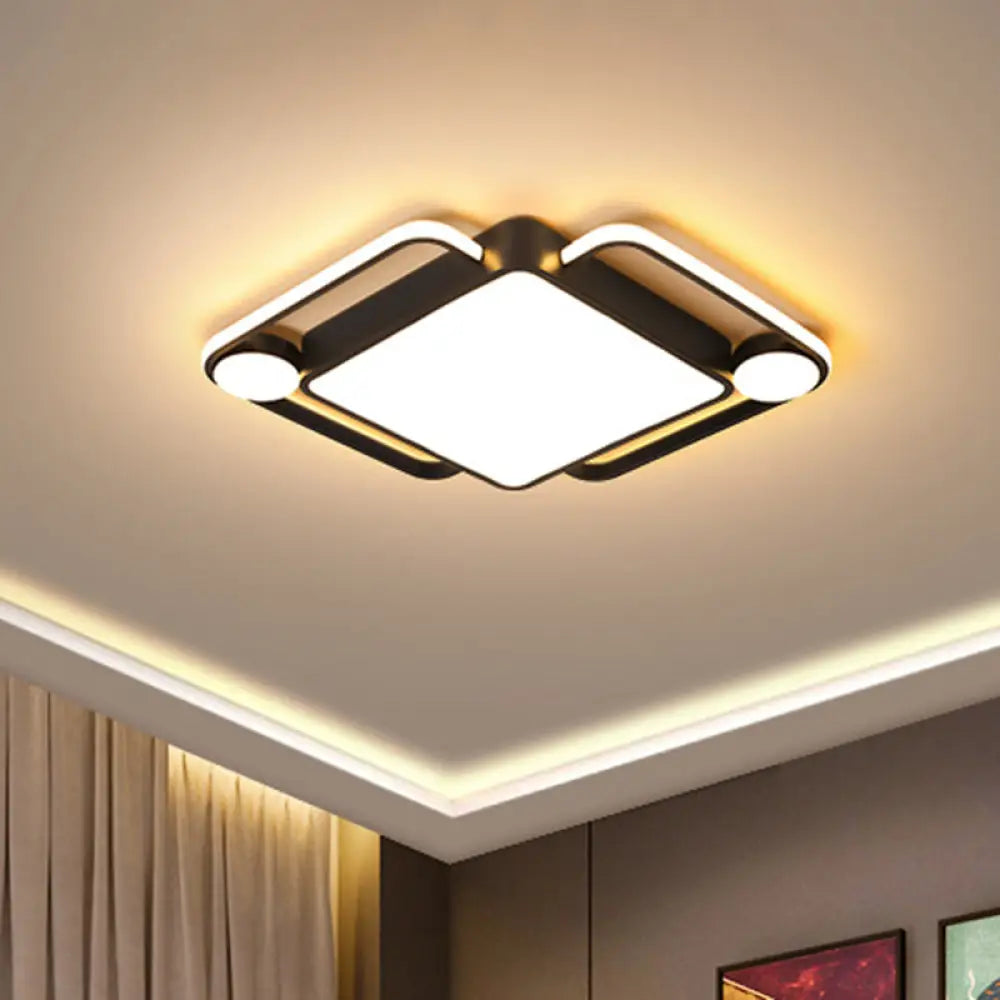 Modern Black Rhombus Led Ceiling Flush Mount For Bedroom - 18’/21.5’ Wide In Warm/White Light /